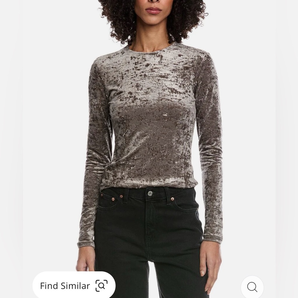 Frame Denim Crushed Velvet Long Sleeve Top - Brown Sz XS